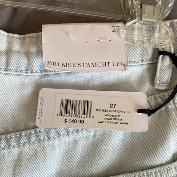 WeWoreWhat Mid rise Distressed Straight Leg Jeans in Light Icy Wash - Picture 9 of 11